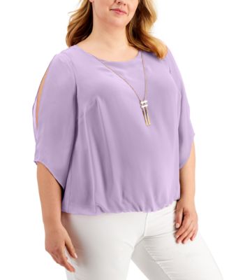 JM Collection Plus Size Bubble Hem Split Sleeve Necklace Top Created for Macy s Macy s
