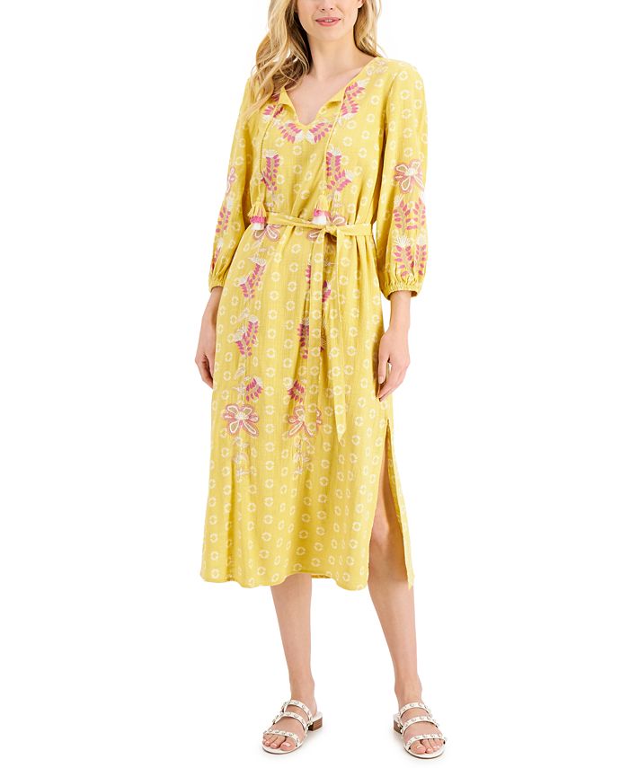 Charter Club Cotton Printed Peasant Dress, Created for Macy's & Reviews ...