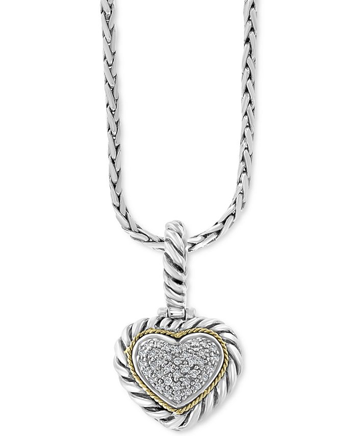 EFFY Collection - Diamond Heart Cluster 18" Pendant Necklace (1/5 ct. t.w.) in Sterling Silver & 18k Gold