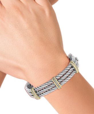 EFFY&reg; Diamond Triple Band Bangle Bracelet (1/5 ct. t.w.) in Sterling Silver & 18k Gold