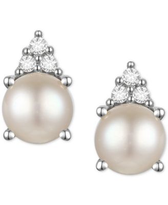 macy's pearl and diamond earrings