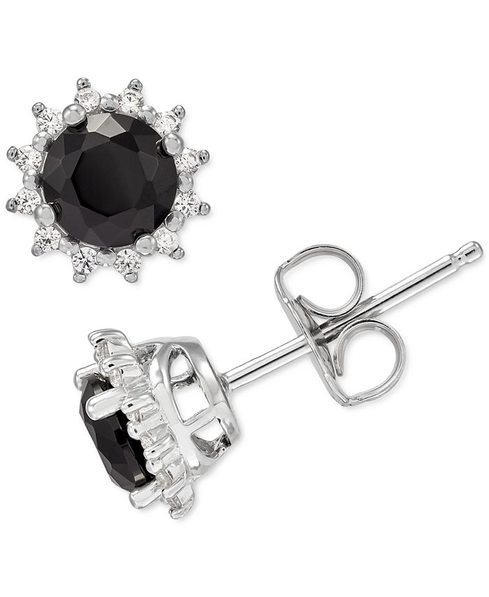 Macy's - Onyx & Cubic Zirconia Stud Earrings in Sterling Silver