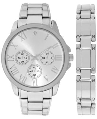 INC International Concepts - Men's Silver-Tone Bracelet Watch 44mm & Bracelet Set