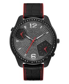 Men's Oversized Dual Time Crystal Black Flex Strap Watch 51mm