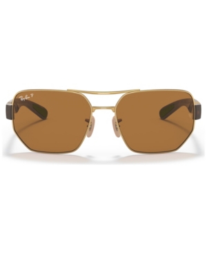 Ray Ban Brown Polarized Rectangular Unisex Sunglasses Rb3672 001/83 60 In Brown,gold Tone