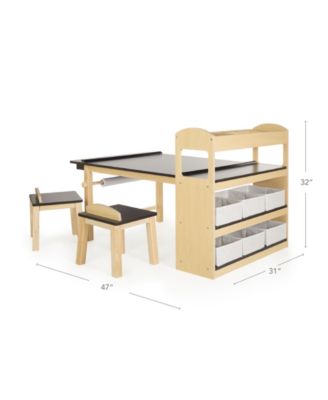 Deluxe Art Center - Natural: Kids Wooden Craft Desk with Shelves, Bins & Paper Roll | Playroom Toddler Table & Chair Set