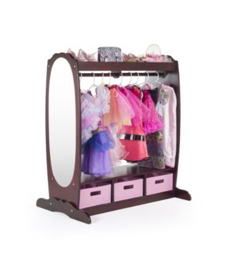 Kids' Dress Up Storage - White: Pretend Play Wardrobe, Costume Armoire and Clothes Organizer with Mirror and Clothing Rack