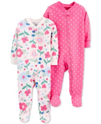 Baby Girls 2-Pack Cotton Zip-Up Floral & Dots Sleep & Plays