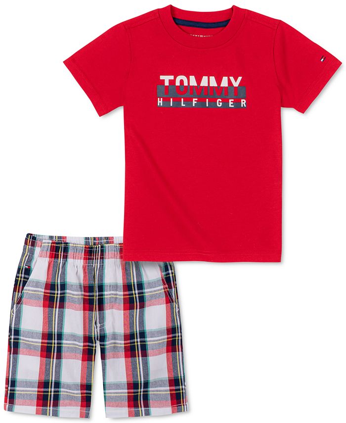 Tommy Hilfiger Baby Boys 2-Pc. Logo T-Shirt & Plaid Shorts Set - Macy's