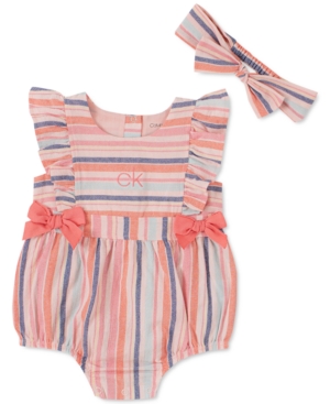 Calvin Klein Baby Girls 2-Pc Cotton Multi-Stripe Bodysuit & Headband Set