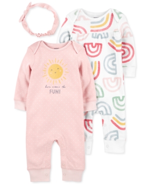 Carter's Baby Girls 3-Pc Jumpsuits & Headwrap Set