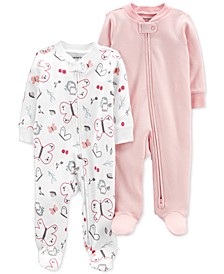 Baby Girls Two-Pack Zip-Up Cotton Sleep & Plays