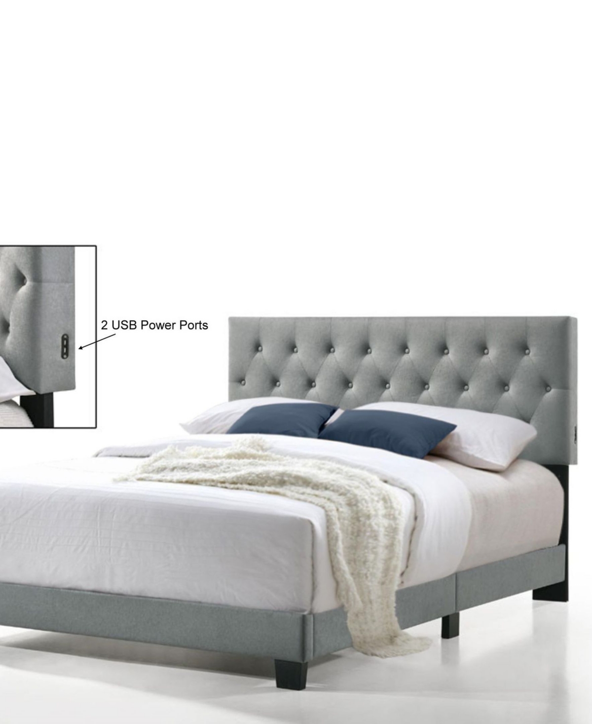 BRAND NEW COMPLETE Bell Isle Royale Tufted Bed with USB Power Connection, Full Size 