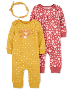 Carter's Baby Girls 3-Pc Jumpsuits & Headwrap Set