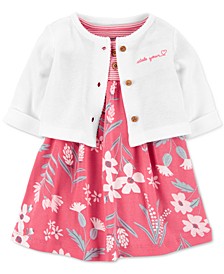 Baby Girls 2-Pc. Floral Bodysuit Dress & Cardigan Set