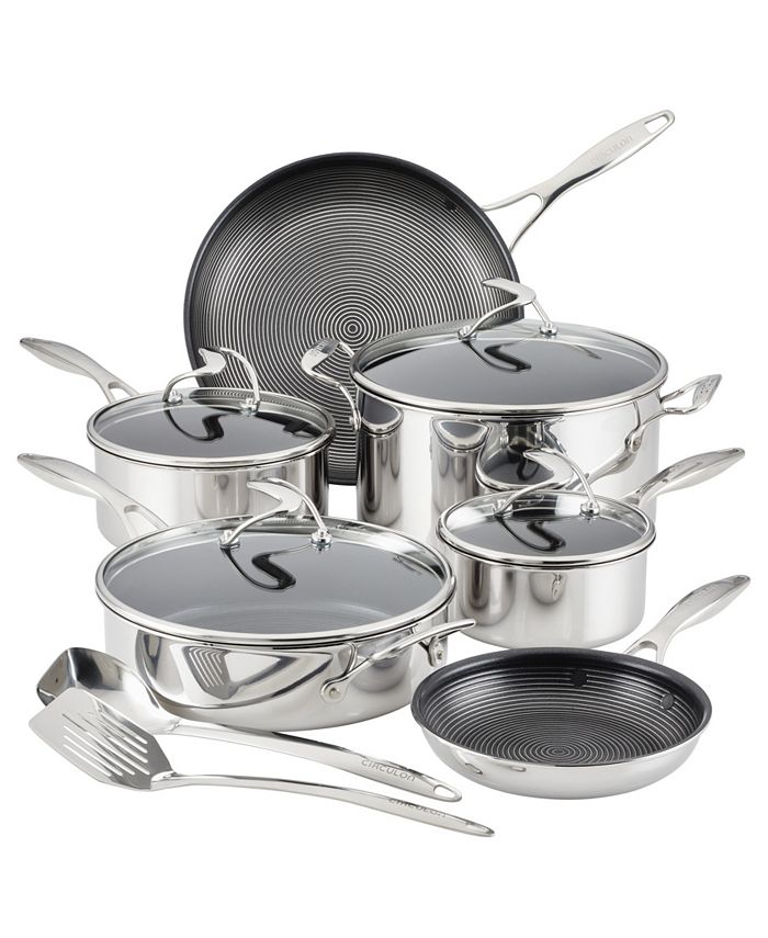 Tri-Ply Clad 12 Pc Stainless Steel Cookware Set with Glass Lids