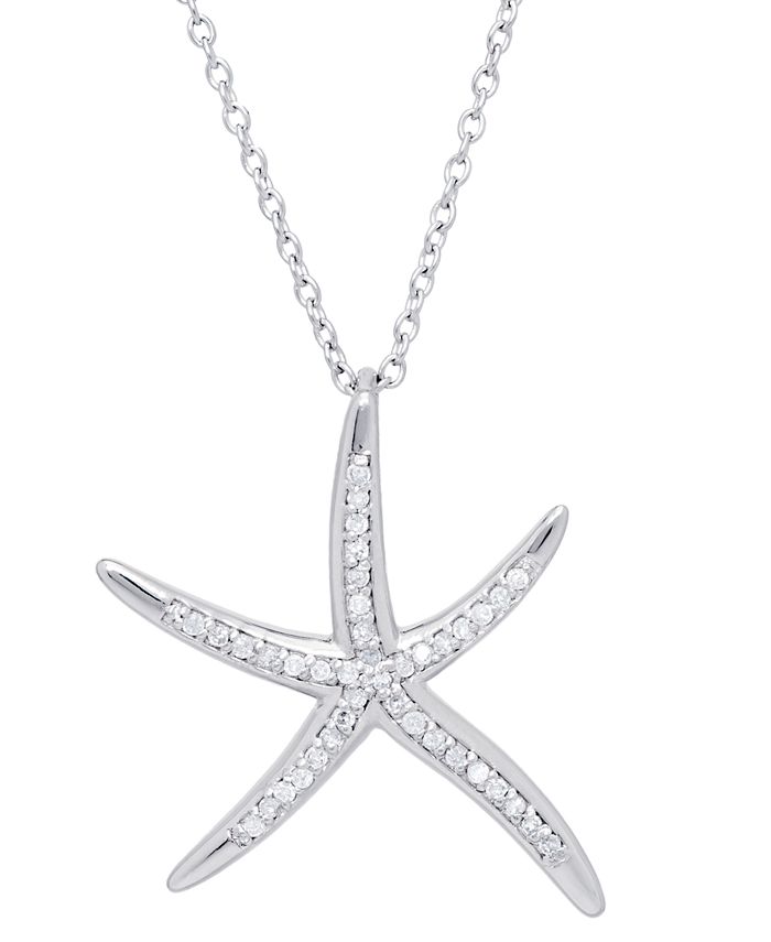 Macy's - Diamond Starfish Pendant Necklace (1/5 ct. t.w.) in Sterling Silver