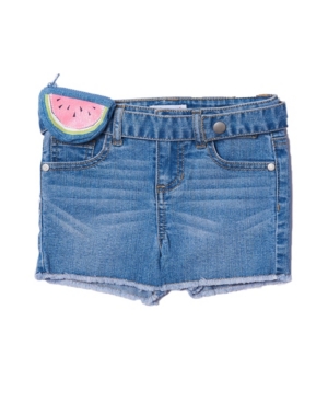 Little Girls Fray Hem Denim Short with Melon Bag Belt