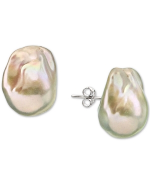 Macy's Baroque Cultured Freshwater Pearl (15-17mm) Stud Earrings In Sterling Silver In White