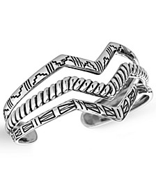 Sterling Silver Three Row Textured Chevron Cuff Bracelet