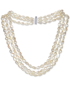 Macy's Baroque Cultured Freshwater Pearl (8-9mm) Triple Row 16"-18" Collar Necklace (also In Black Baroque In White