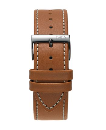 BOSS - Men's Chronograph Pilot Brown Leather Strap Watch 44mm
