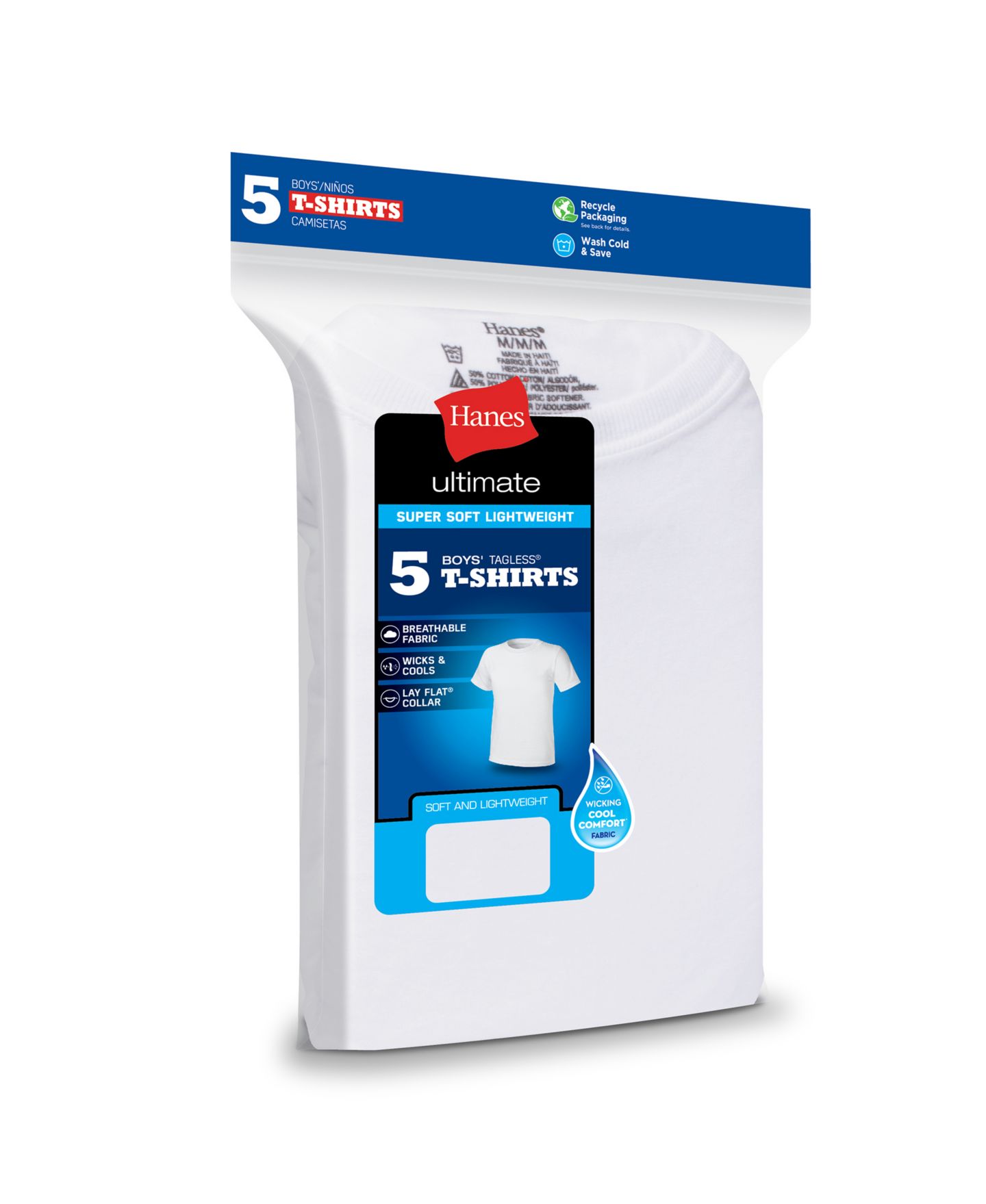 Hanes Big Boys Ultimate Cotton Blend Crew Undershirt, Pack of 5, цвет: Белый — фото 3