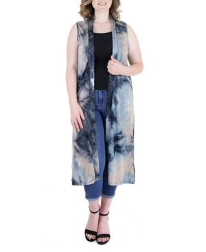 Plus Size Tie Dye Sleeveless Open Front Cardigan Vest
