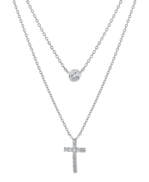 Giani Bernini Double Layered 16" + 2" Cubic Zirconia Solitaire And Cross Chain Necklace In Sterling Silver