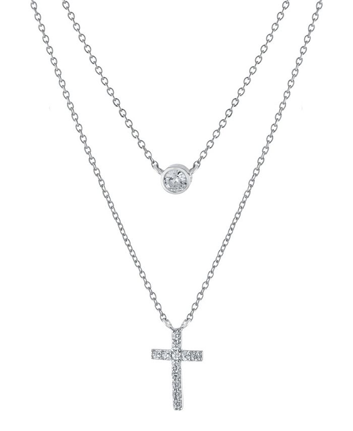 Giani Bernini 2-pc. Set Cubic Zirconia Cross Pendant Necklace & Matching Stud Earrings in Sterling Silver, Created for Macy's - Sterling Silver