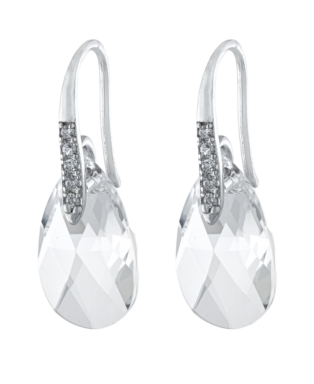 Fine Crystal and Cubic Zirconia Teardrop Wire Earrings in Sterling Silver - White