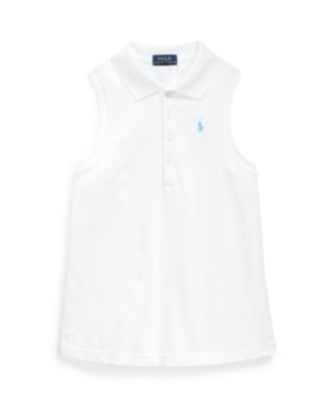 Little Girls Sleeveless Stretch Cotton Mesh Polo