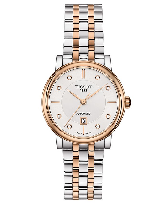 Tissot - Women's Swiss Automatic Carson Diamond (1/20 ct. t.w.) Rose Gold & Stainless Steel Bracelet Watch 30mm