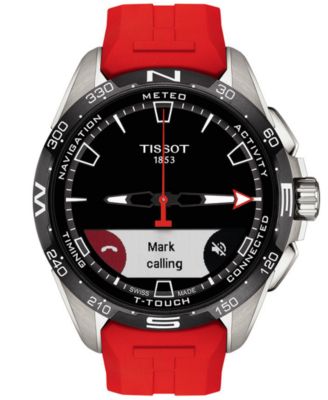 Men's Swiss T-Touch Connect Solar Red Rubber Strap Smart Watch 48mm