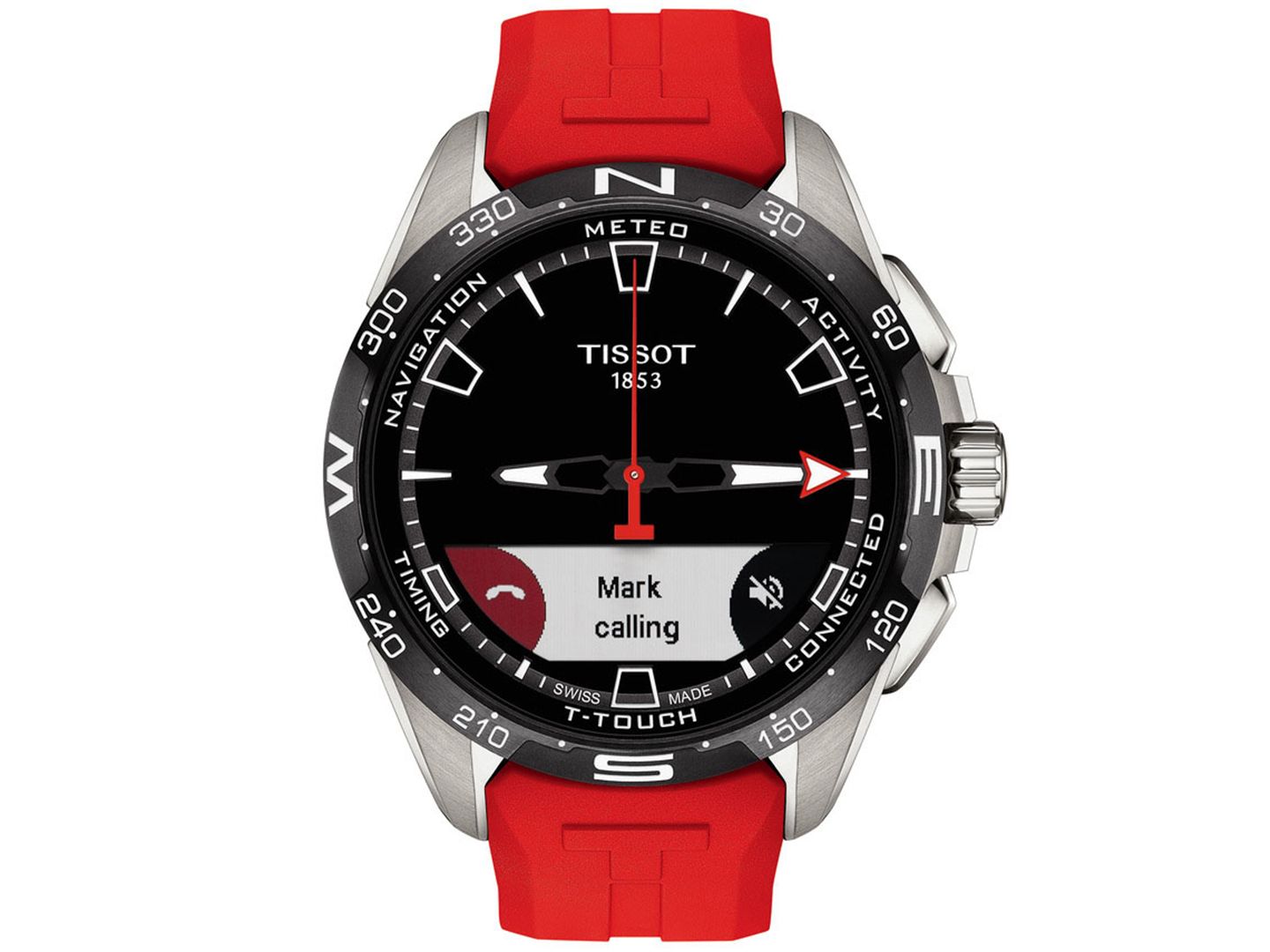 Мужские часы Tissot Swiss T-Touch Connect Solar Red Rubber Strap Smart Watch 48mm — фото 6