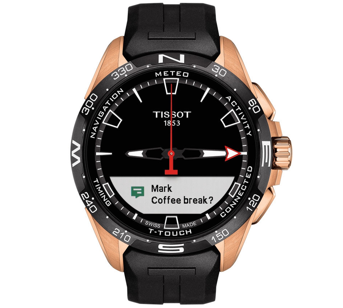 Shop Tissot Men's Swiss T-touch Connect Solar Black Rubber Strap Smart Watch 48mm In Rose Gold