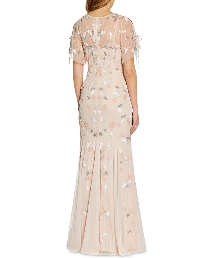 adrianna papell beaded flutter gown