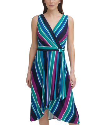 DKNY Striped Faux-Wrap Dress