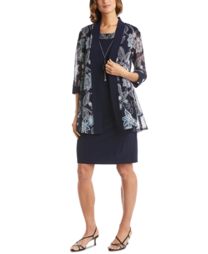 R & M Richards 2-Pc Printed Jacket & Necklace Dress Set