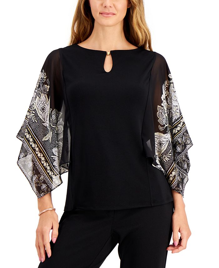 JM Collection Printed Flutter-Sleeve Top, Created for Macy's - Macy's
