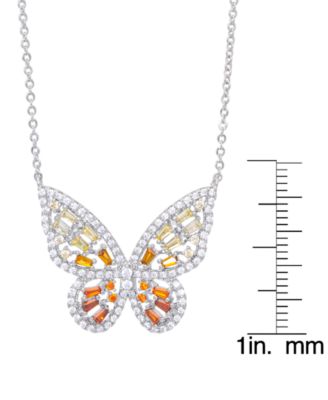 Cubic Zirconia Red Ombre Butterfly Pendant 18" Necklace in Silver Plate, Gold or Rose Gold Plate