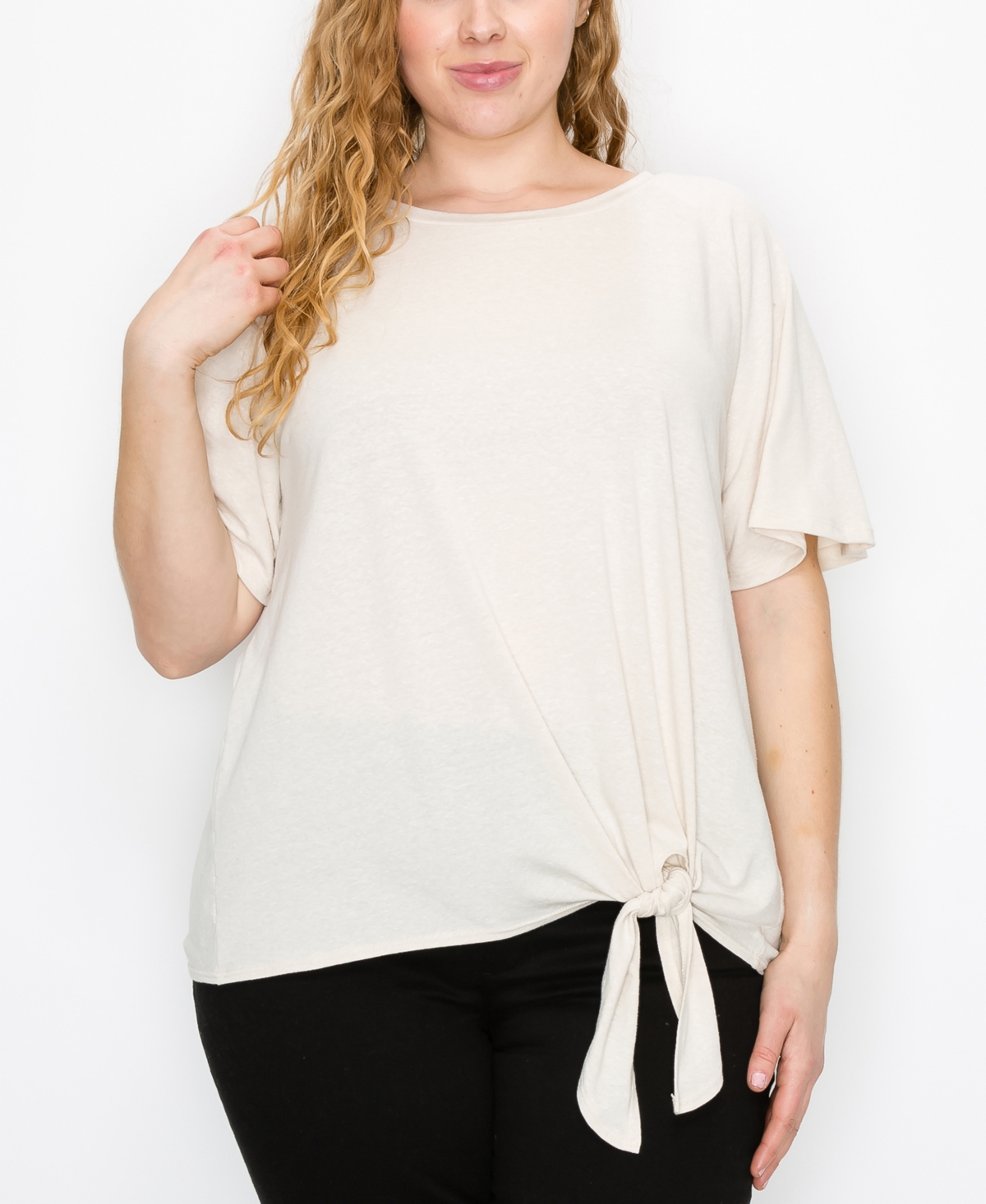 Plus Size Side Tie Tee - Natural