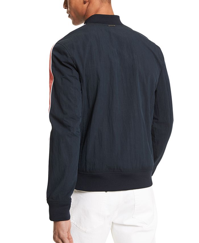 Michael Kors Men's Lightweight Crinkle Striped Sleeve Bomber Jacket ...