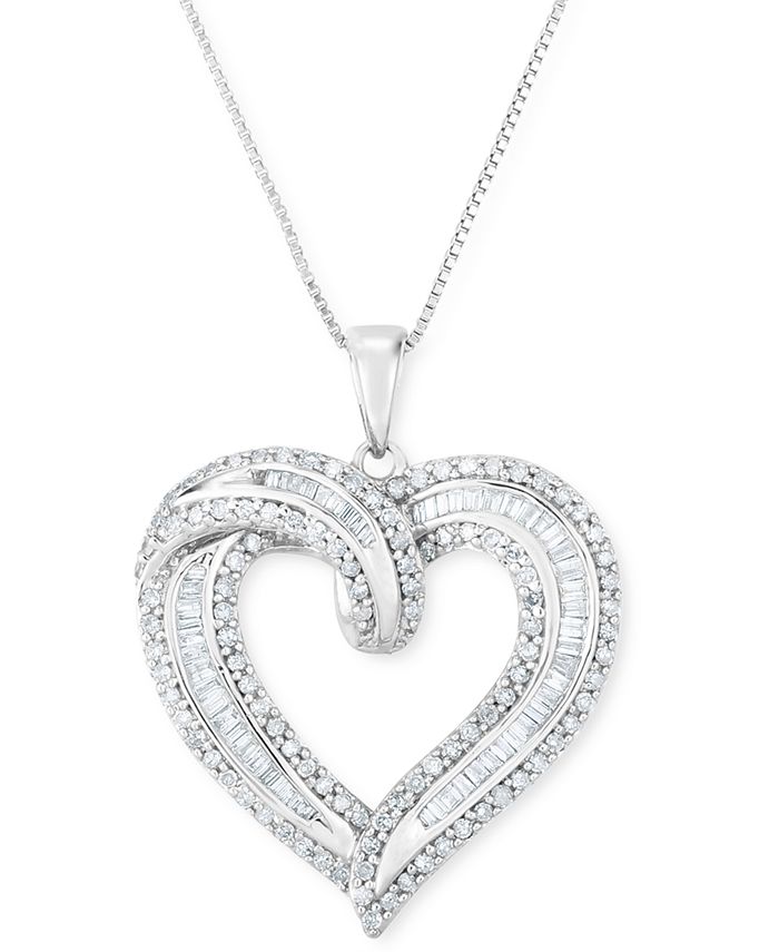 Macy's Diamond Heart Pendant Necklace (1 ct. t.w.) in Sterling Silver