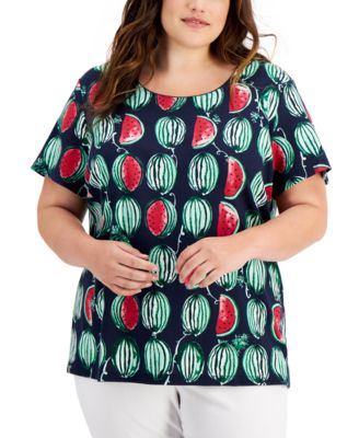 Plus Size Printed Scoop-Neck T-Shirt, Created for Macy's