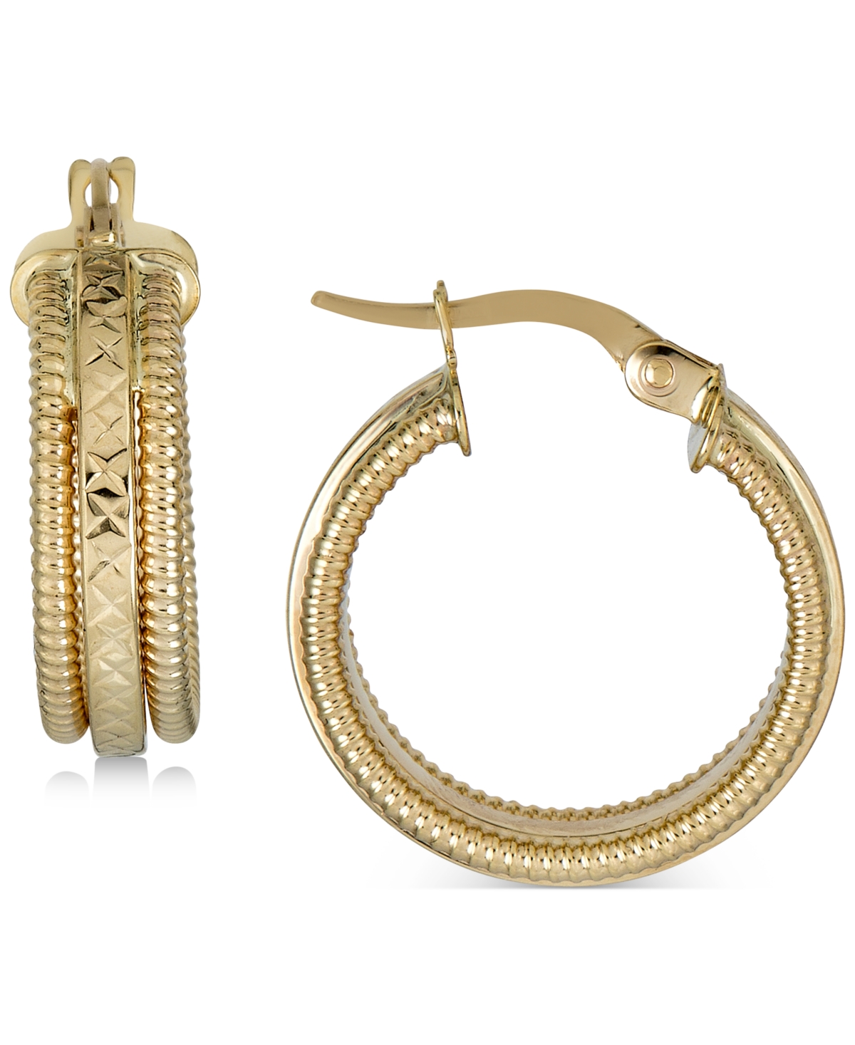 Textured Tubogas Small Hoop Earrings in 10k Gold - Yellow Gold