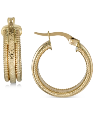 Macy's Textured Tubogas Small Hoop Earrings In 10k Gold In Yellow Gold