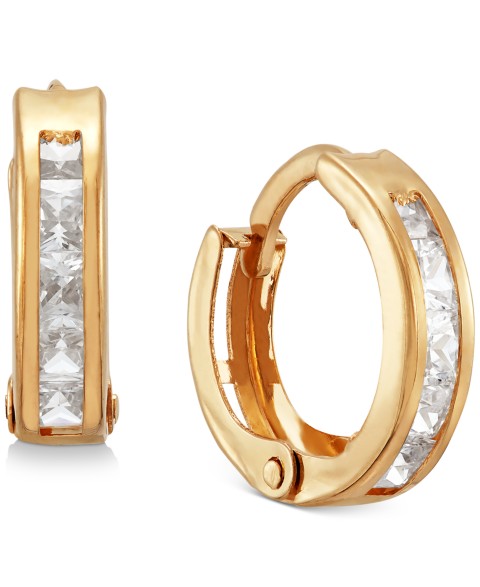 Детские Macy's Children's Cubic Zirconia Extra Small Huggie Hoop Earrings in 14k Gold, 10mm