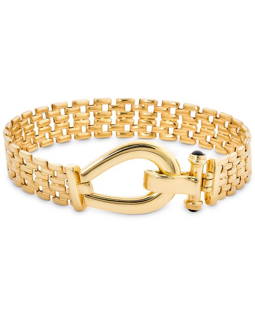 alfani Italian Gold Black Spinel Horseshoe Clasp Panther Link Bracelet in 14k Gold-Plated Sterling Silver Jewelry & Watches