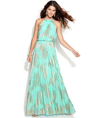 Xscape Metallic-Print Halter Gown - Dresses - Women - Macy's